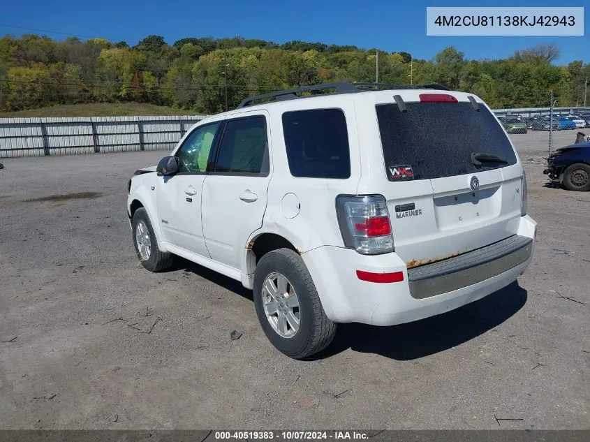 2008 Mercury Mariner V6 VIN: 4M2CU81138KJ42943 Lot: 40519383