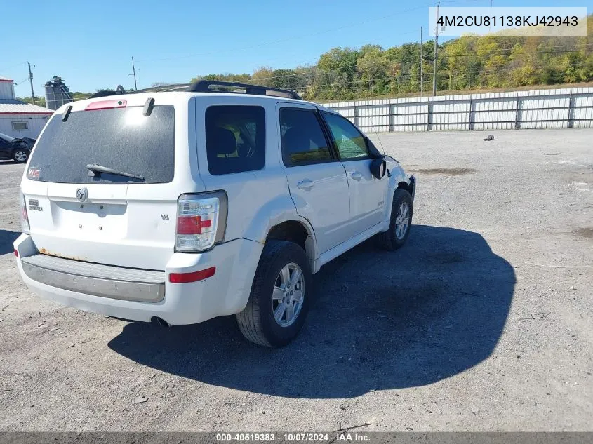 2008 Mercury Mariner V6 VIN: 4M2CU81138KJ42943 Lot: 40519383