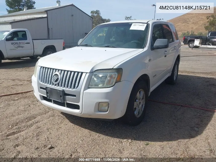 2008 Mercury Mariner V6 VIN: 4M2CU81148KJ15721 Lot: 40771669