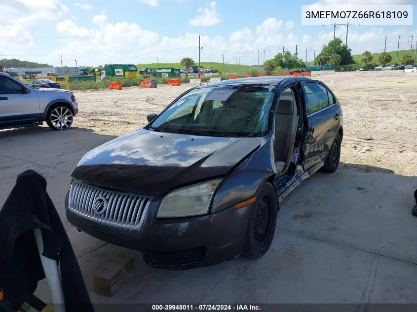 2006 Mercury Milan VIN: 3MEFMO7Z66R618109 Lot: 39948011