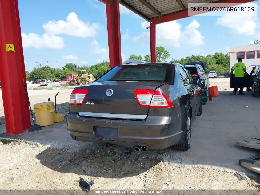 2006 Mercury Milan VIN: 3MEFMO7Z66R618109 Lot: 39948011