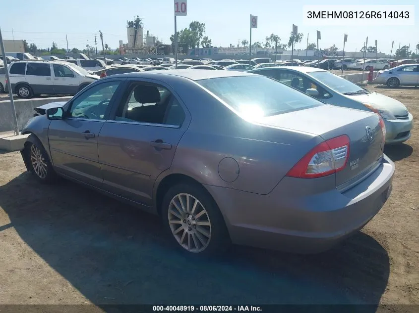 2006 Mercury Milan V6 Premier VIN: 3MEHM08126R614043 Lot: 40048919