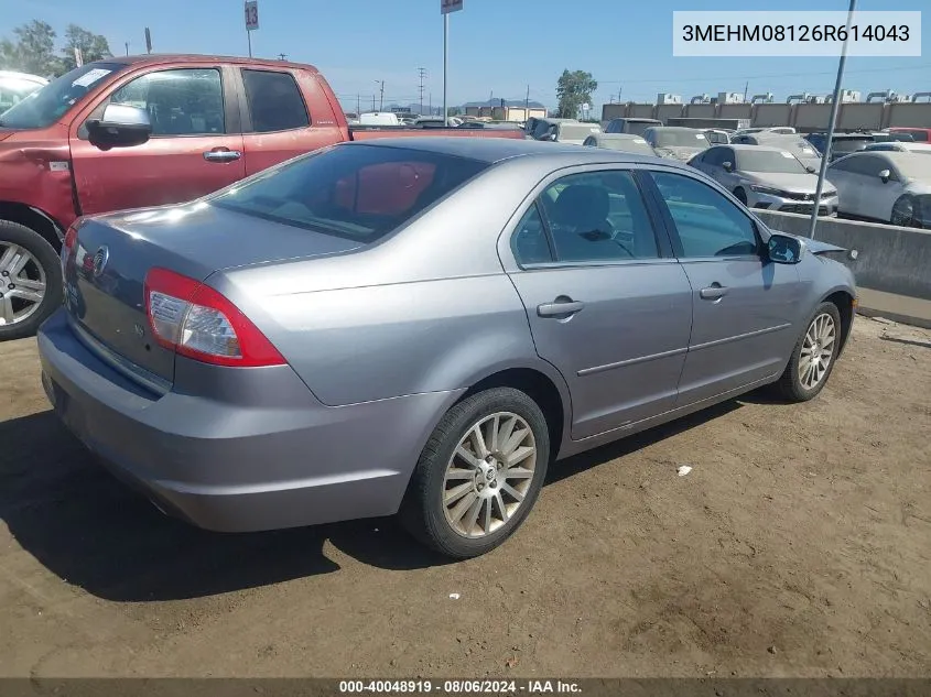 2006 Mercury Milan V6 Premier VIN: 3MEHM08126R614043 Lot: 40048919