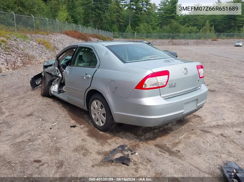 2006 Mercury Milan I4 VIN: 3MEFM07Z66R651689 Lot: 40135189