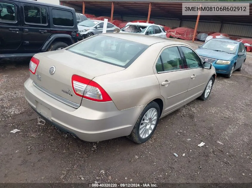 2006 Mercury Milan V6 Premier VIN: 3MEHM08106R602912 Lot: 40320220