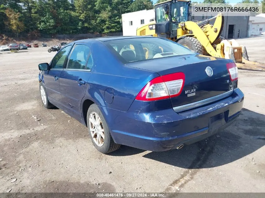 2006 Mercury Milan V6 Premier VIN: 3MEFM08176R666436 Lot: 40461476