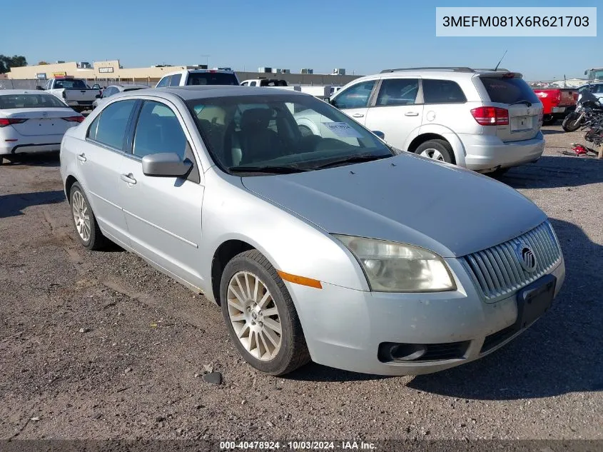 2006 Mercury Milan V6 Premier VIN: 3MEFM081X6R621703 Lot: 40478924