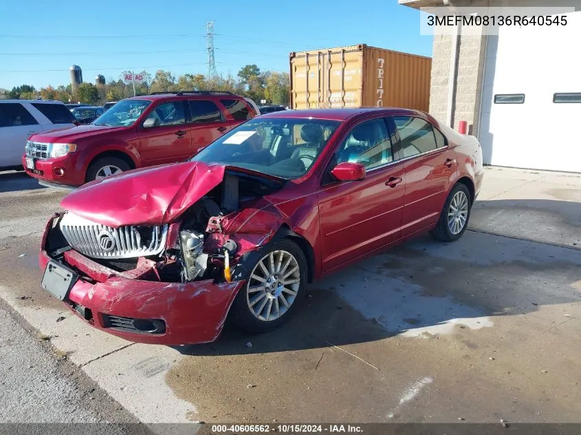 2006 Mercury Milan V6 Premier VIN: 3MEFM08136R640545 Lot: 40606562