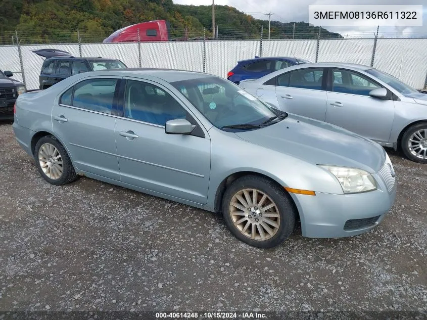 2006 Mercury Milan V6 Premier VIN: 3MEFM08136R611322 Lot: 40614248