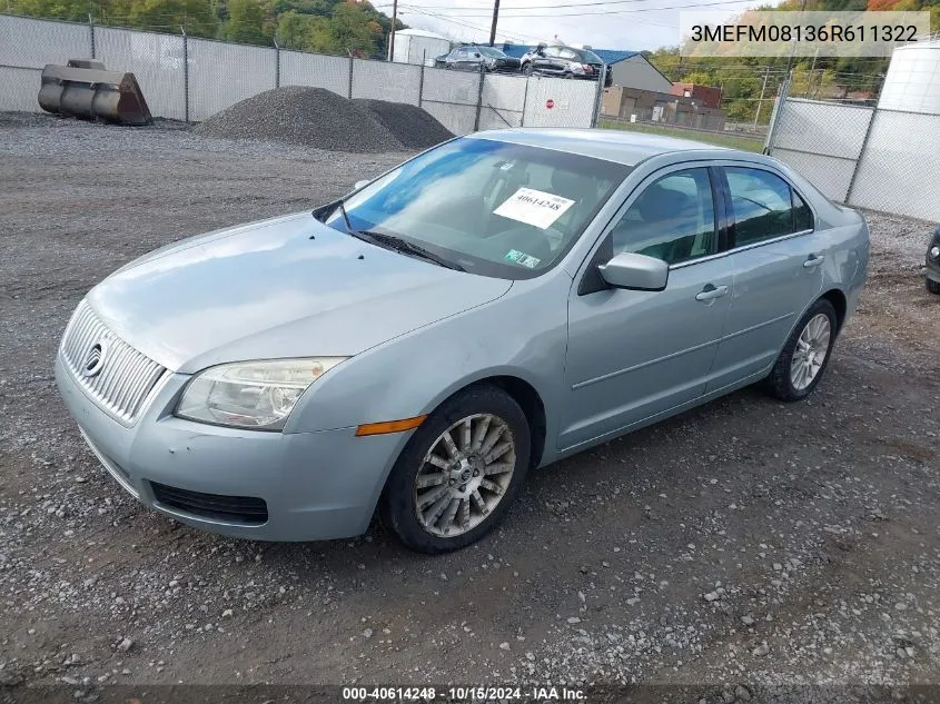 2006 Mercury Milan V6 Premier VIN: 3MEFM08136R611322 Lot: 40614248