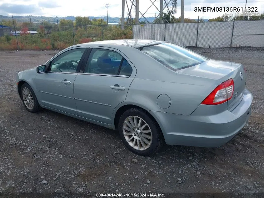 2006 Mercury Milan V6 Premier VIN: 3MEFM08136R611322 Lot: 40614248