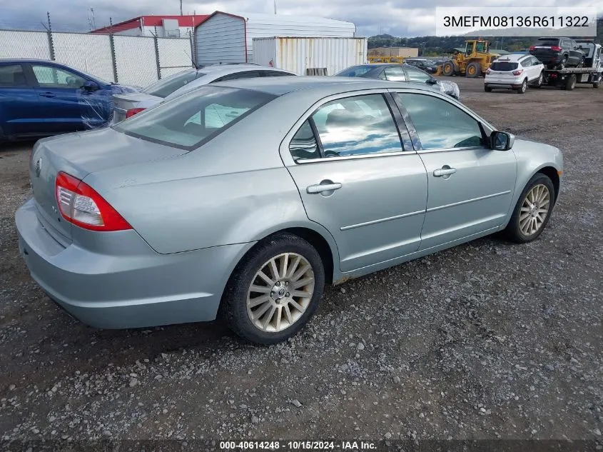 2006 Mercury Milan V6 Premier VIN: 3MEFM08136R611322 Lot: 40614248