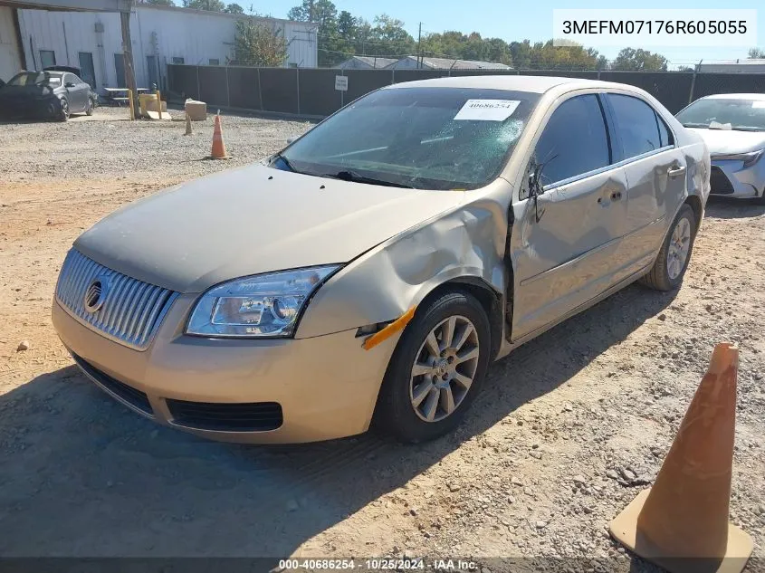 2006 Mercury Milan V6 VIN: 3MEFM07176R605055 Lot: 40686254