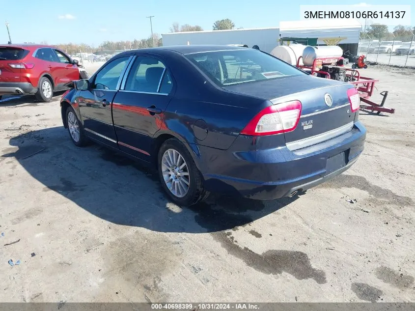 2006 Mercury Milan V6 Premier VIN: 3MEHM08106R614137 Lot: 40698399