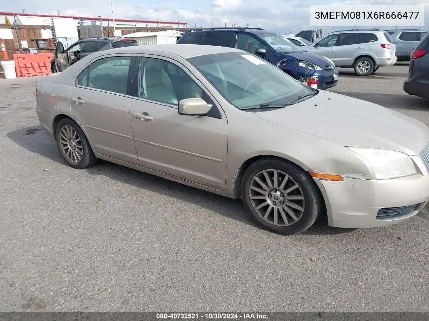 2006 Mercury Milan V6 Premier VIN: 3MEFM081X6R666477 Lot: 40732521