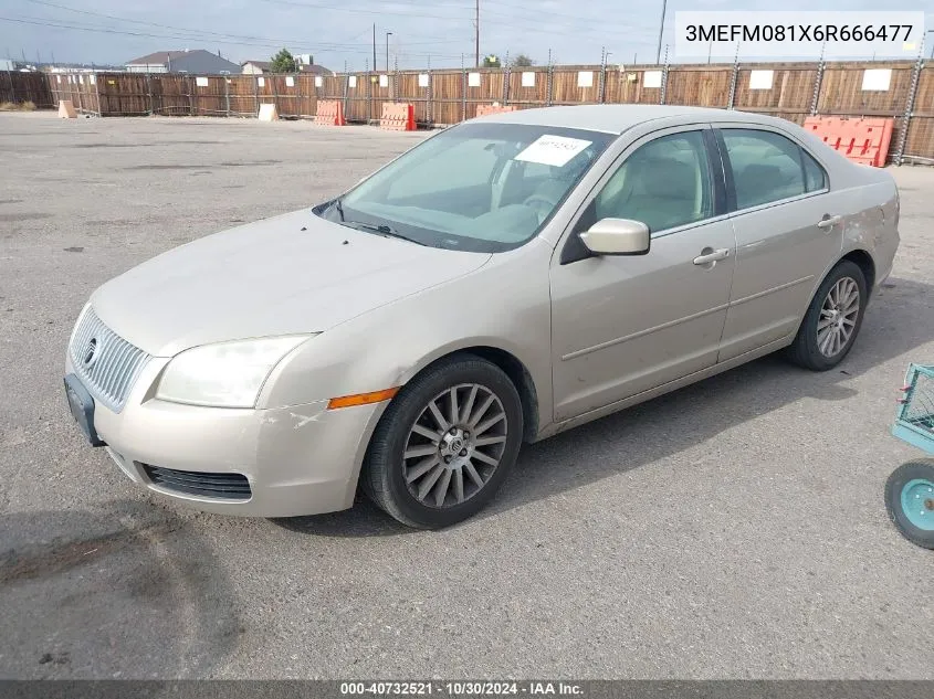 2006 Mercury Milan V6 Premier VIN: 3MEFM081X6R666477 Lot: 40732521