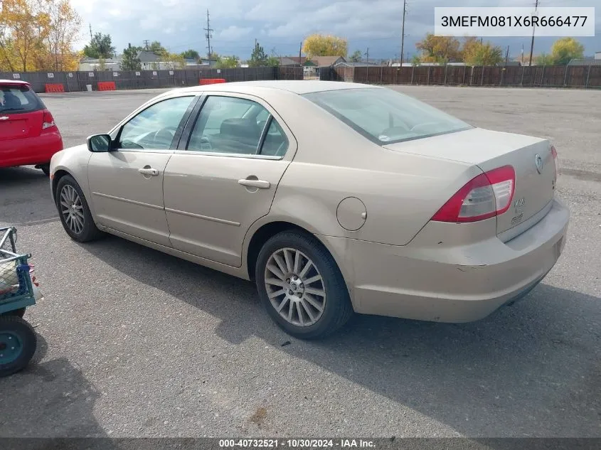 2006 Mercury Milan V6 Premier VIN: 3MEFM081X6R666477 Lot: 40732521