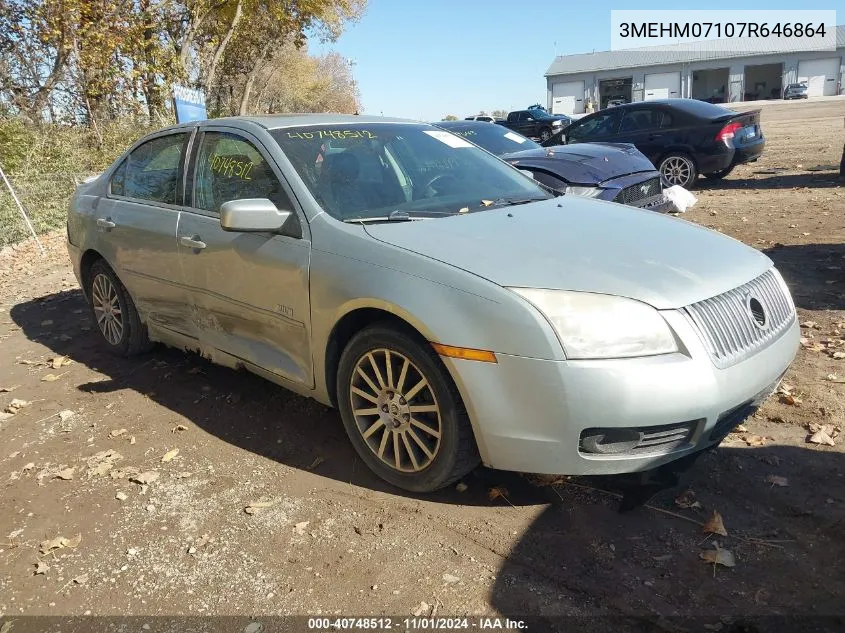 2007 Mercury Milan V6 VIN: 3MEHM07107R646864 Lot: 40748512