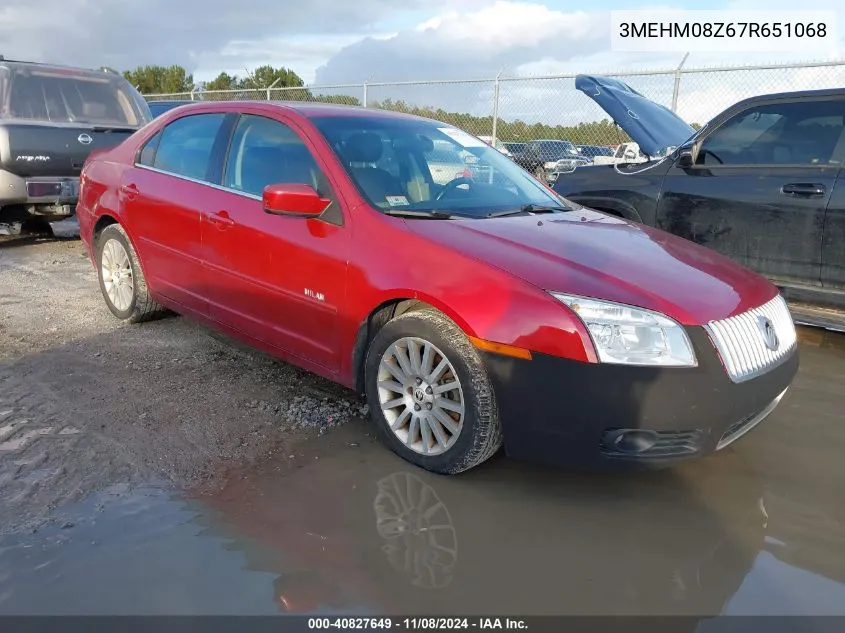 2007 Mercury Milan I4 Premier VIN: 3MEHM08Z67R651068 Lot: 40827649