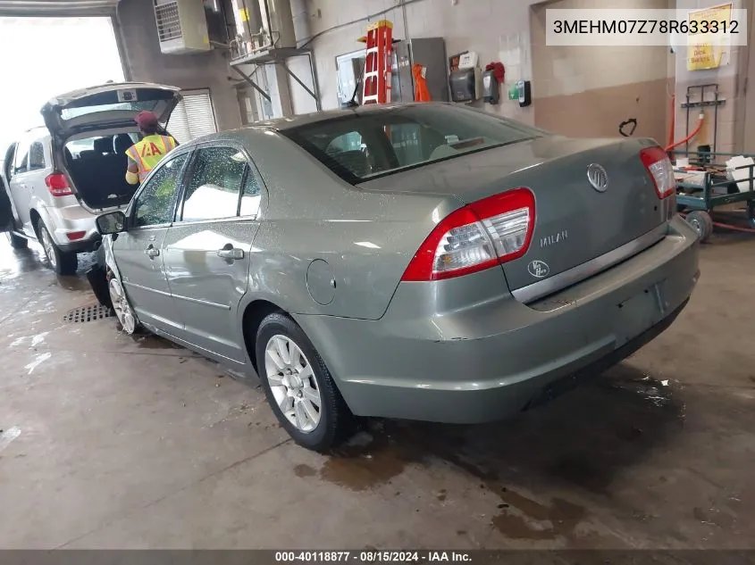 2008 Mercury Milan I4 VIN: 3MEHM07Z78R633312 Lot: 40118877