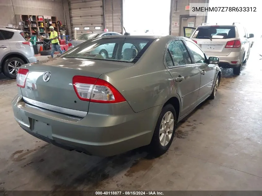 2008 Mercury Milan I4 VIN: 3MEHM07Z78R633312 Lot: 40118877