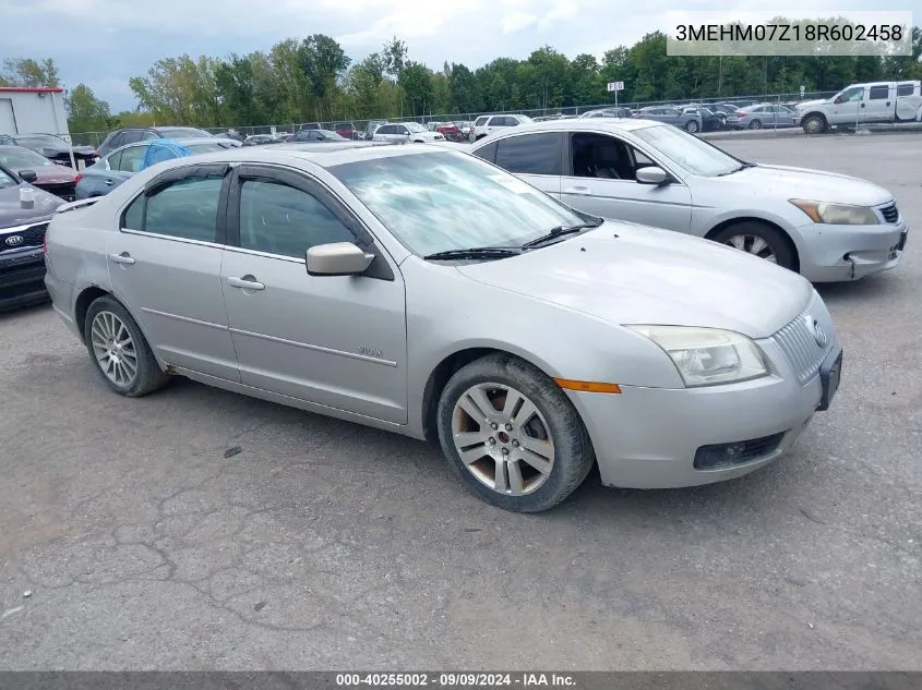 2008 Mercury Milan VIN: 3MEHM07Z18R602458 Lot: 40255002