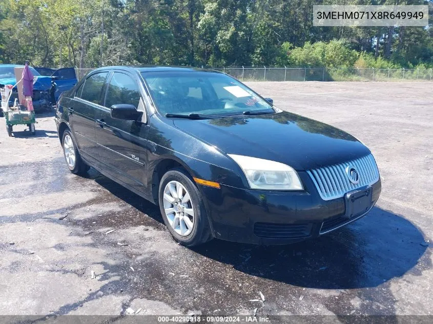 2008 Mercury Milan V6 VIN: 3MEHM071X8R649949 Lot: 40290918