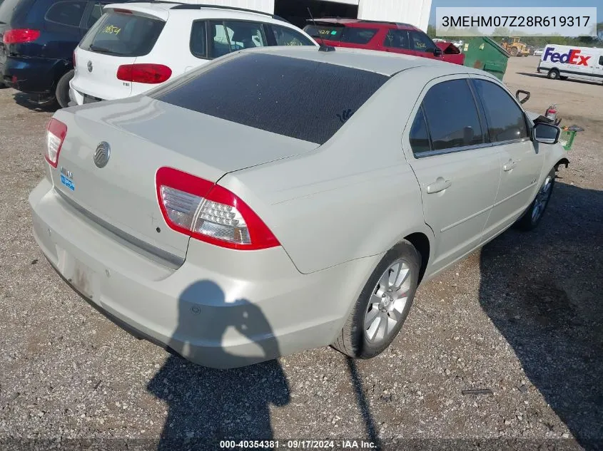 2008 Mercury Milan I4 VIN: 3MEHM07Z28R619317 Lot: 40354381