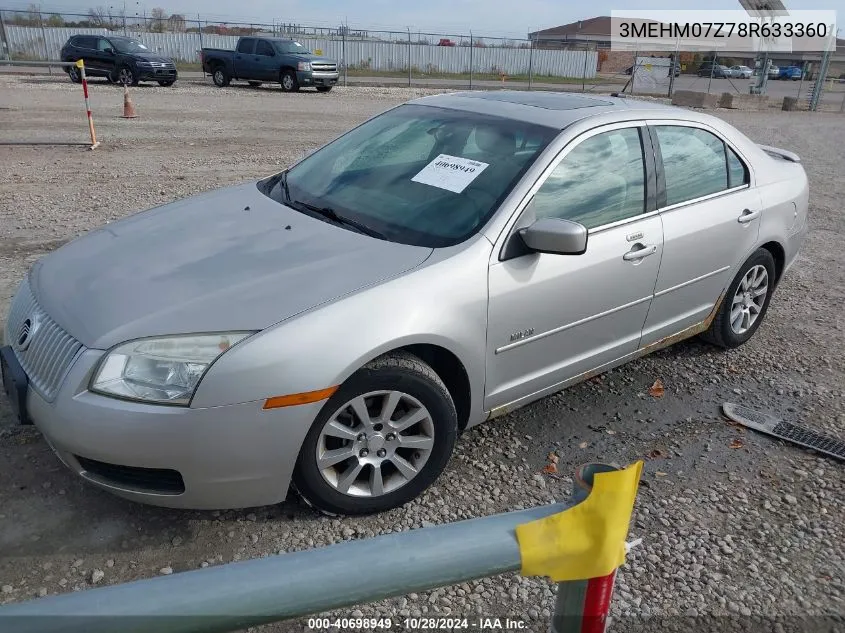 2008 Mercury Milan VIN: 3MEHM07Z78R633360 Lot: 40698949