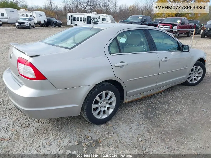 2008 Mercury Milan VIN: 3MEHM07Z78R633360 Lot: 40698949