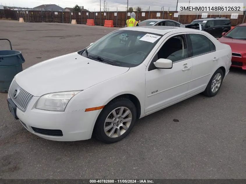 2008 Mercury Milan V6 VIN: 3MEHM01148R612632 Lot: 40782880