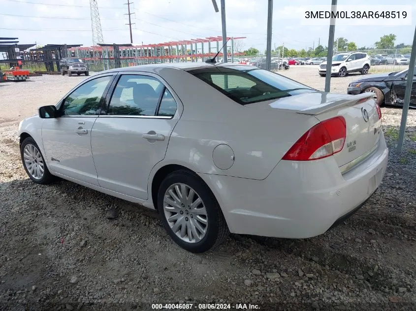 2010 Mercury Milan Hybrid VIN: 3MEDM0L38AR648519 Lot: 40046087