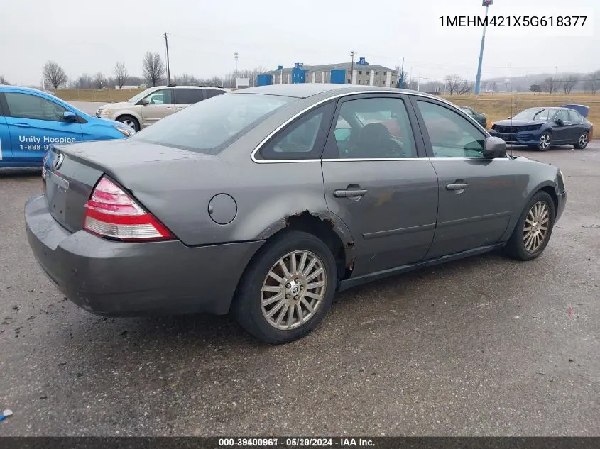 2005 Mercury Montego Premier VIN: 1MEHM421X5G618377 Lot: 39400961