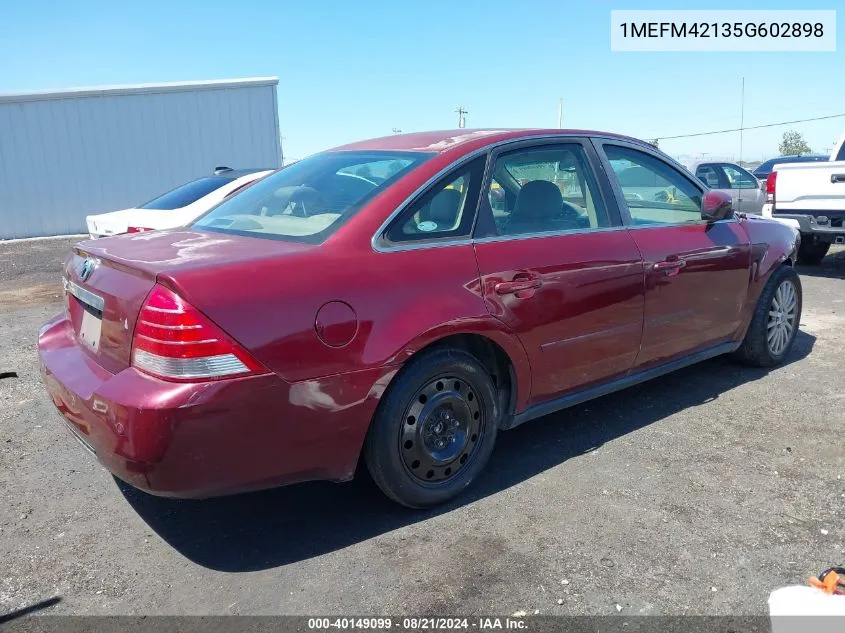 2005 Mercury Montego Premier VIN: 1MEFM42135G602898 Lot: 40149099