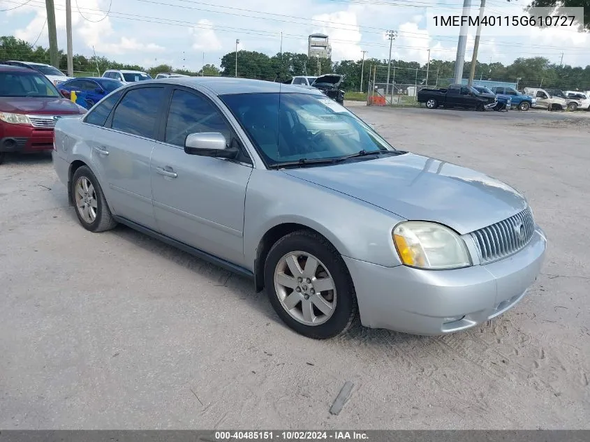 2005 Mercury Montego Luxury VIN: 1MEFM40115G610727 Lot: 40485151