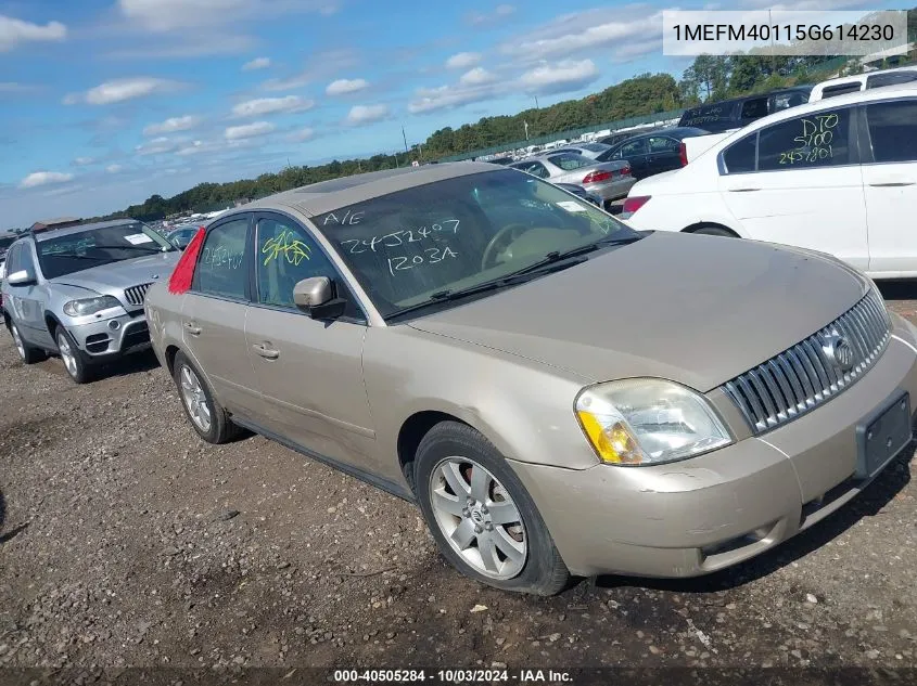 2005 Mercury Montego Luxury VIN: 1MEFM40115G614230 Lot: 40505284