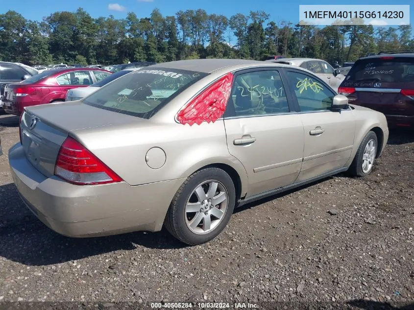 2005 Mercury Montego Luxury VIN: 1MEFM40115G614230 Lot: 40505284