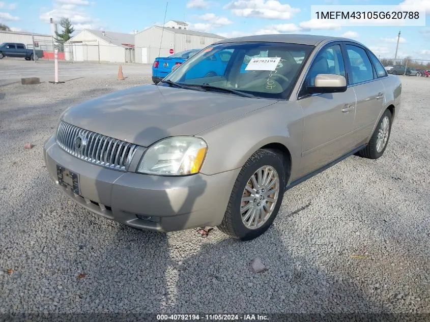 2005 Mercury Montego Premier VIN: 1MEFM43105G620788 Lot: 40792194