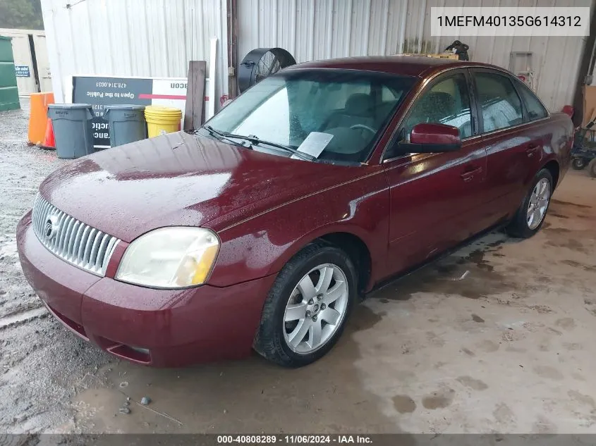 2005 Mercury Montego Luxury VIN: 1MEFM40135G614312 Lot: 40808289