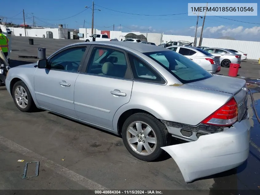 2005 Mercury Montego Luxury VIN: 1MEFM40185G610546 Lot: 40884304