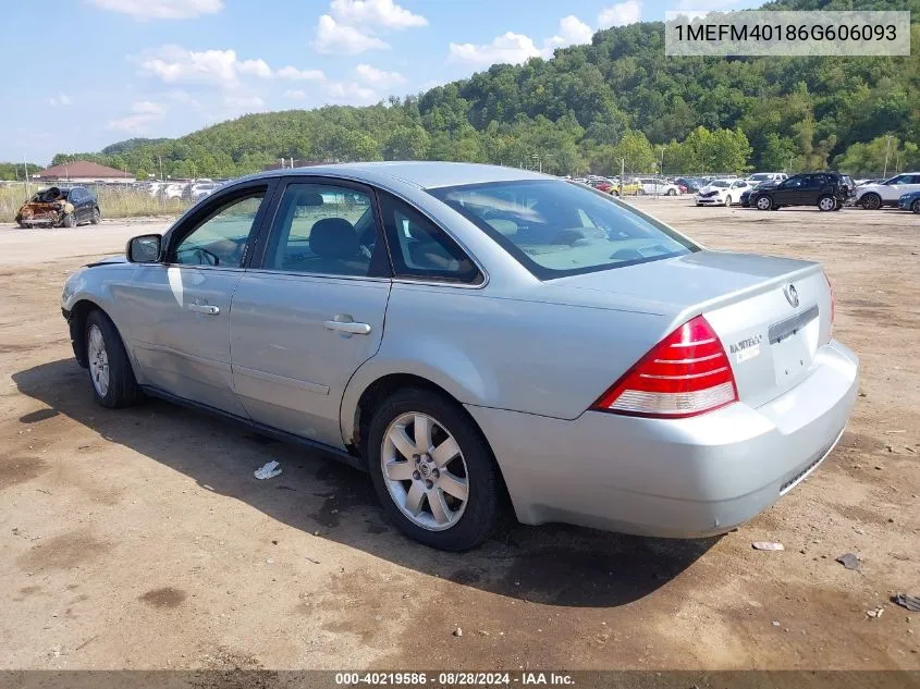 2006 Mercury Montego Luxury VIN: 1MEFM40186G606093 Lot: 40219586