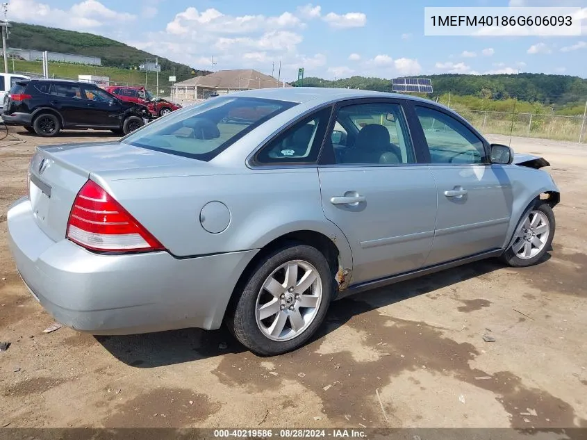 2006 Mercury Montego Luxury VIN: 1MEFM40186G606093 Lot: 40219586