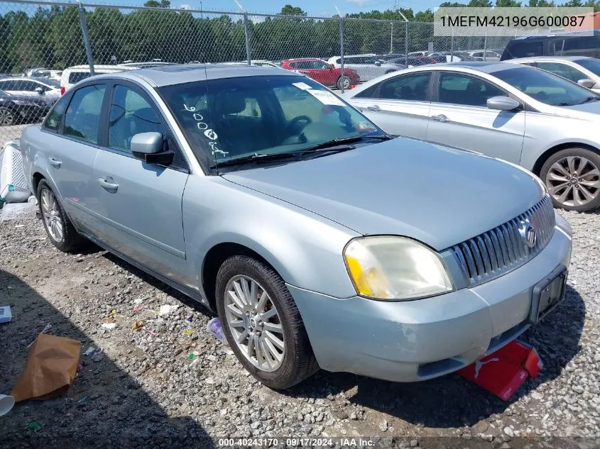 2006 Mercury Montego Premier VIN: 1MEFM42196G600087 Lot: 40243170