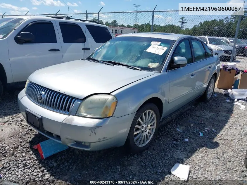 2006 Mercury Montego Premier VIN: 1MEFM42196G600087 Lot: 40243170