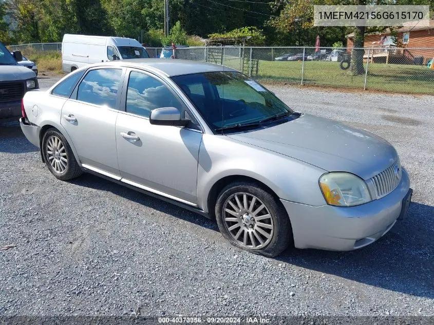 2006 Mercury Montego Premier VIN: 1MEFM42156G615170 Lot: 40373356