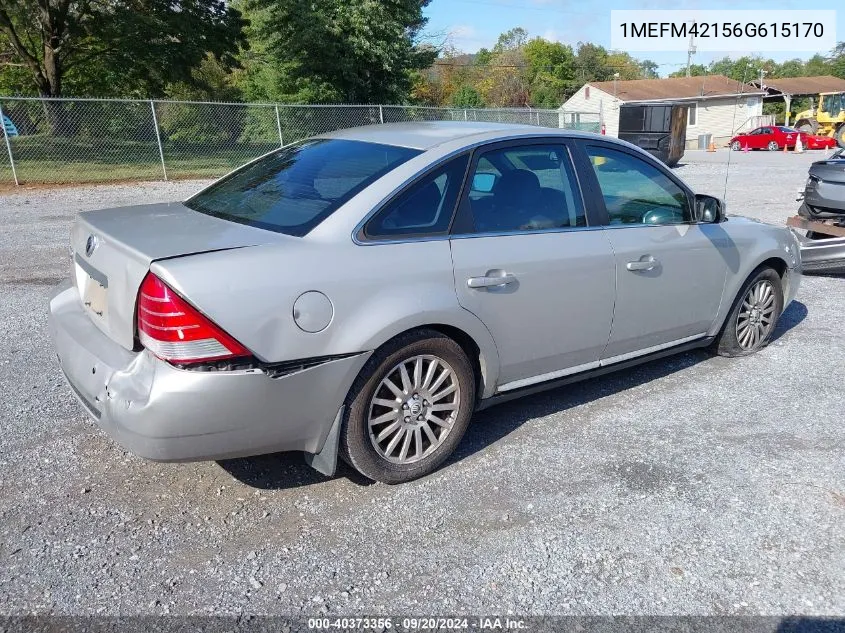 2006 Mercury Montego Premier VIN: 1MEFM42156G615170 Lot: 40373356