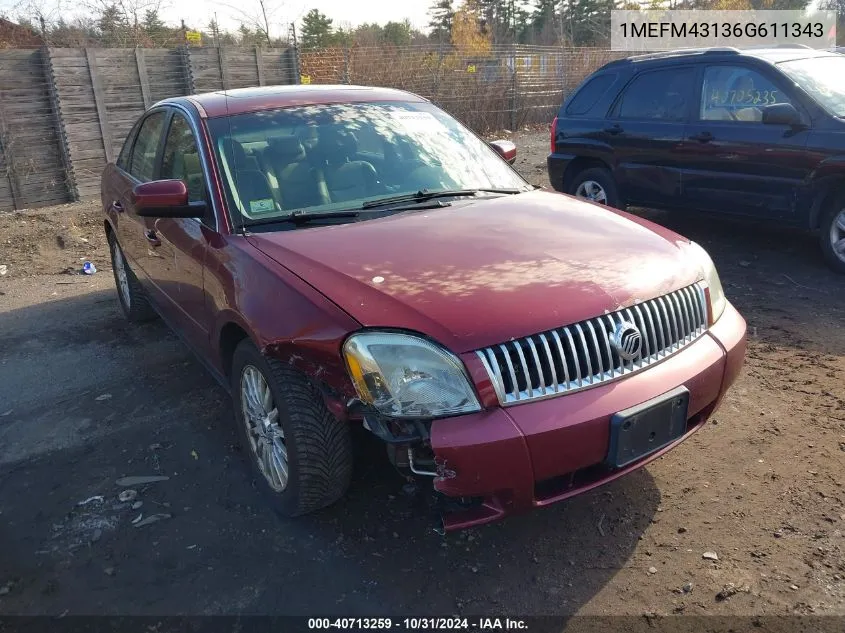 2006 Mercury Montego Premier VIN: 1MEFM43136G611343 Lot: 40713259