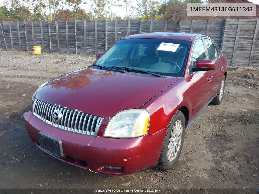 2006 Mercury Montego Premier VIN: 1MEFM43136G611343 Lot: 40713259