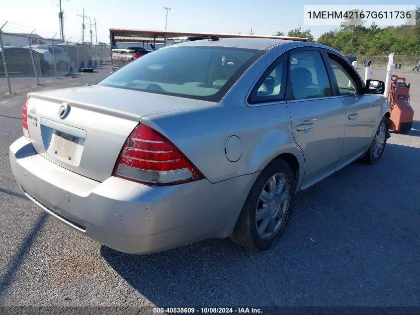 2007 Mercury Montego Premier VIN: 1MEHM42167G611736 Lot: 40538609