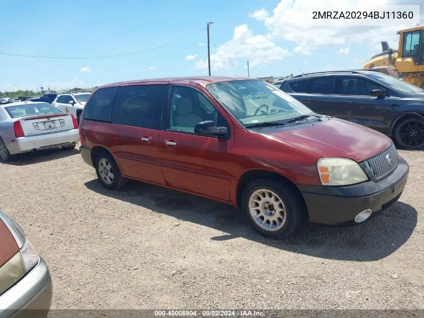 2004 Mercury Monterey VIN: 2MRZA20294BJ11360 Lot: 40006904